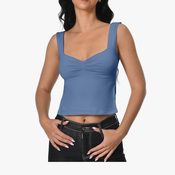 Eiffelt Blue Ruched Crop Tank Top Size Medium Sweetheart Neckline Y2K - Picture 1 of 9